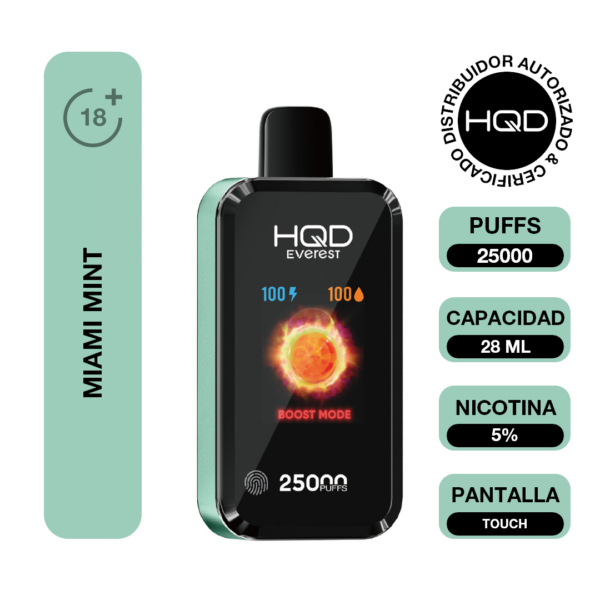 Miami Mint HQD Everest Vape Desechable Nicotina 25000 Puff - Imagen 2