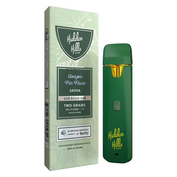 Hidden Hills Grape Pie Face Sativa 2Gr Pluma de Wax Desechable